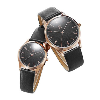 SHENGKE SK K9003 paar lederen Simple Dial elegante ultradunne behuizing mannen vrouwen quartz horloge