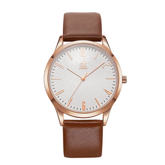 SHENGKE SK K9003 paar lederen Simple Dial elegante ultradunne behuizing mannen vrouwen quartz horloge