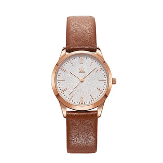 SHENGKE SK K9003 paar lederen Simple Dial elegante ultradunne behuizing mannen vrouwen quartz horloge