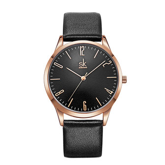 SHENGKE SK K9003 paar lederen Simple Dial elegante ultradunne behuizing mannen vrouwen quartz horloge