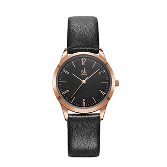 SHENGKE SK K9003 paar lederen Simple Dial elegante ultradunne behuizing mannen vrouwen quartz horloge