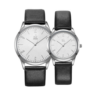 SHENGKE SK K9003 paar lederen Simple Dial elegante ultradunne behuizing mannen vrouwen quartz horloge