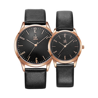 SHENGKE SK K9003 paar lederen Simple Dial elegante ultradunne behuizing mannen vrouwen quartz horloge