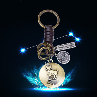 Retro Twelve constellation Woven Keychain Soft Lederen koord sleutelhanger voor heren