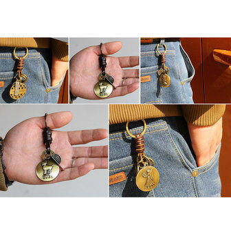 Retro Twelve constellation Woven Keychain Soft Lederen koord sleutelhanger voor heren