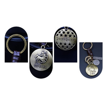 Retro Twelve constellation Woven Keychain Soft Lederen koord sleutelhanger voor heren