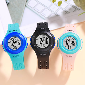 SYNOKE 9113 Sport kinderhorloge Lichtgevende weekweergave Chronograaf Alarm Waterdicht LED kinder digitaal horloge