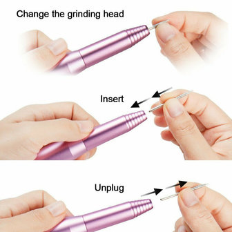 Roze / gouden / zilveren elektrische mini polijstpen met keramische kop pen-type peeling en verwijderen van nagel polijstmachine