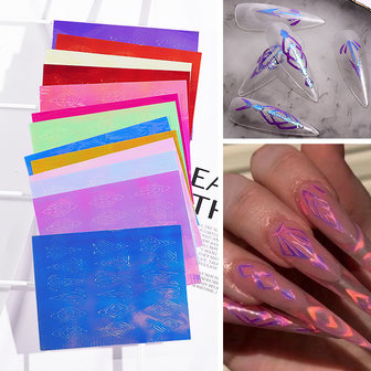 13 kleuren Nagelvlam Stickers Kit 3D Laser Diamond Curve Back Gum Manicure Art Stickers