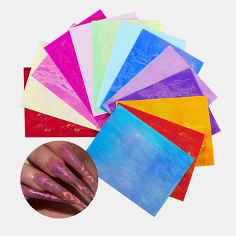 13 kleuren Nagelvlam Stickers Kit 3D Laser Diamond Curve Back Gum Manicure Art Stickers