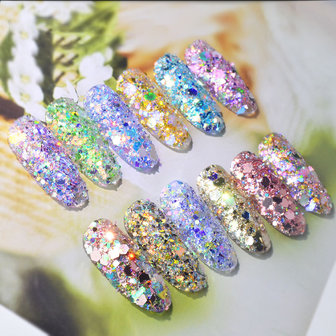 Nagel Verplicht 12 kleuren Licht veranderende ui Poeder Symfonie Glitter Glitter Glitter Glitter Glitter Pailletten Maat Mix Set
