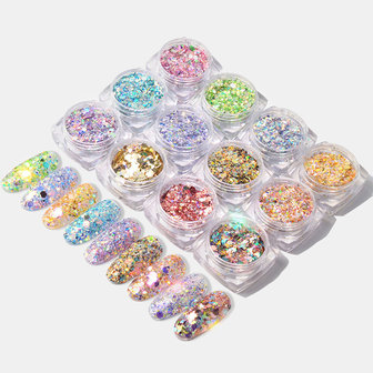 Nagel Verplicht 12 kleuren Licht veranderende ui Poeder Symfonie Glitter Glitter Glitter Glitter Glitter Pailletten Maat Mix Set