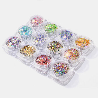 Nagel Verplicht 12 kleuren Licht veranderende ui Poeder Symfonie Glitter Glitter Glitter Glitter Glitter Pailletten Maat Mix Set