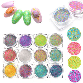 12 kleuren nagel glitter poeder gemengd snoep suiker 3d nail art manicure decoratie