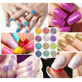 12 kleuren nagel glitter poeder gemengd snoep suiker 3d nail art manicure decoratie
