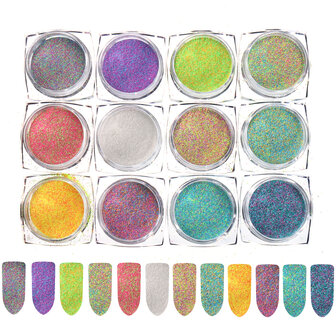 12 kleuren nagel glitter poeder gemengd snoep suiker 3d nail art manicure decoratie