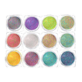 12 kleuren nagel glitter poeder gemengd snoep suiker 3d nail art manicure decoratie