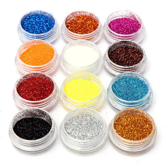 12 kleuren acryl nagel kunst tips glitter poeder stof