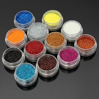 12 kleuren acryl nagel kunst tips glitter poeder stof