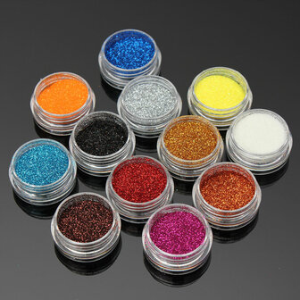 12 kleuren acryl nagel kunst tips glitter poeder stof