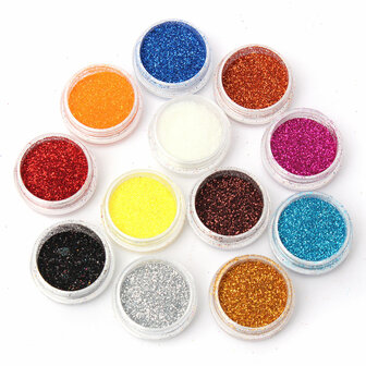12 kleuren acryl nagel kunst tips glitter poeder stof