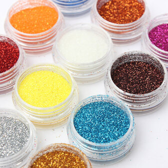 12 kleuren acryl nagel kunst tips glitter poeder stof
