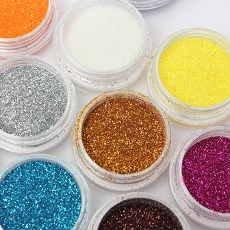 12 kleuren acryl nagel kunst tips glitter poeder stof