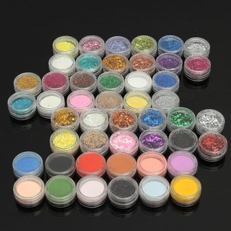 48 Pro Acryl Glitter Poeder Nagel Art Gel Borstel Tips Kit Set