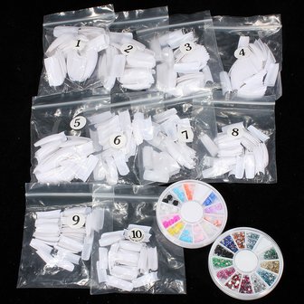 42x Acryl Nail Art Tips Poeder Liquid Brush Glitter Clipper Primer File Set