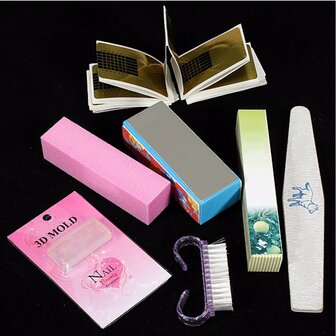 42x Acryl Nail Art Tips Poeder Liquid Brush Glitter Clipper Primer File Set
