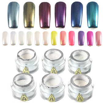 6 kleuren magische spiegel chroom parel schelp glans poeder stof decoraties glitter pigment