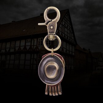 Retro punk hoed auto sleutelhanger lederen hanger sleutelhanger bronzen metalen sleutelhanger