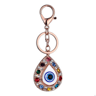 Vintage Crystal Blue Evil Eye Charm Sleutelhanger Ringen Houder Purse Bag Gesp Hanger Sleutelhangers