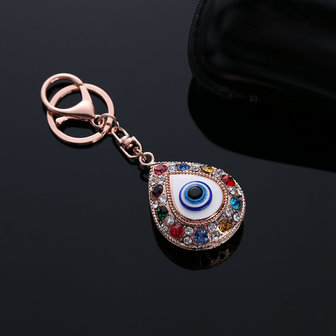 Vintage Crystal Blue Evil Eye Charm Sleutelhanger Ringen Houder Purse Bag Gesp Hanger Sleutelhangers