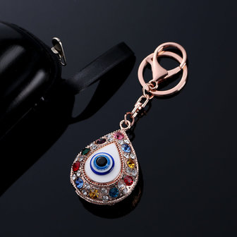 Vintage Crystal Blue Evil Eye Charm Sleutelhanger Ringen Houder Purse Bag Gesp Hanger Sleutelhangers