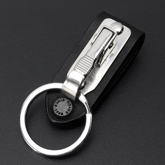 Lederen Quick Afneembare Riem Sleutelhanger RVS Kettingclip Autosleutel Ring Houder Gift Zwart