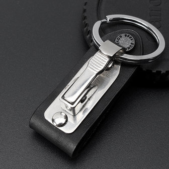 Lederen Quick Afneembare Riem Sleutelhanger RVS Kettingclip Autosleutel Ring Houder Gift Zwart