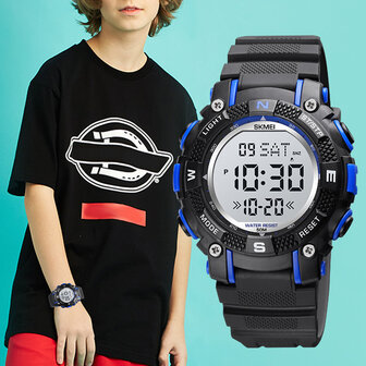 SKMEI 1613 Sport Kinderen kijken Datum Week Display Countdown Stopwatch 5ATM Waterdicht LED-licht Digitaal kinderhorloge