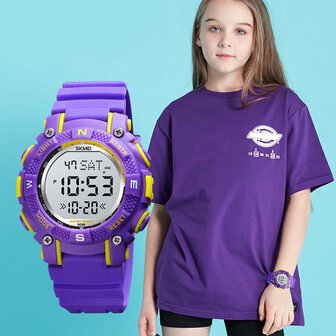 SKMEI 1613 Sport Kinderen kijken Datum Week Display Countdown Stopwatch 5ATM Waterdicht LED-licht Digitaal kinderhorloge