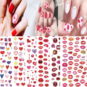 3D Nail Art Stickers Hart Colorful Rode Lip Nail Transfer Decals Valentijnsdag Tips