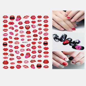 3D Nail Art Stickers Hart Colorful Rode Lip Nail Transfer Decals Valentijnsdag Tips