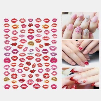 3D Nail Art Stickers Hart Colorful Rode Lip Nail Transfer Decals Valentijnsdag Tips