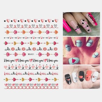 3D Nail Art Stickers Hart Colorful Rode Lip Nail Transfer Decals Valentijnsdag Tips