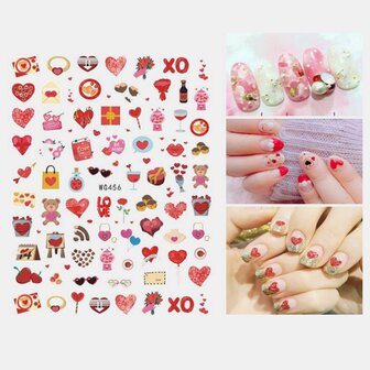 3D Nail Art Stickers Hart Colorful Rode Lip Nail Transfer Decals Valentijnsdag Tips
