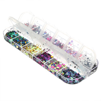 12 Grids Nail Art Pailletten Glitter Vlokken Holografische Decoratie Flake Spiegel