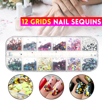 12 Grids Nail Art Pailletten Glitter Vlokken Holografische Decoratie Flake Spiegel
