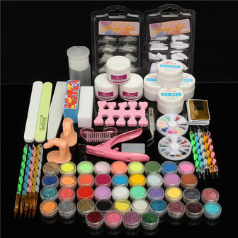 42 kleuren Nagel Art Set Manicure Kit Gel Pools Acryl Glitter Poeder Bestandstips Decoratie Display