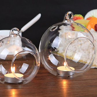 6st ronde glazen hangende kaars thee licht globe houder kandelaar partij thuis bruiloft decor 10cm
