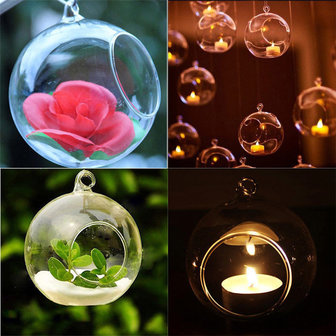 6st ronde glazen hangende kaars thee licht globe houder kandelaar partij thuis bruiloft decor 10cm