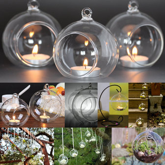 6st ronde glazen hangende kaars thee licht globe houder kandelaar partij thuis bruiloft decor 10cm